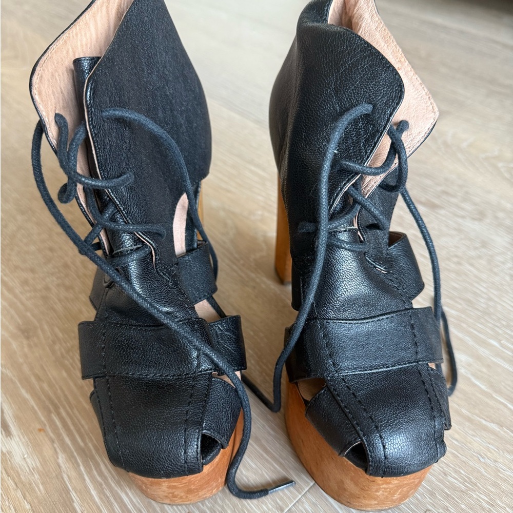 Jeffrey Campbell Black and Tan Heeled Boots